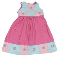 Modro-růžové plátěné patchwork šaty s kytičkami Early Days