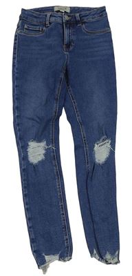 Modré skinny rifle s dírami na kolenou New Look