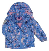 Modro-růžová šusťáková jarní bunda se zvířátky a kapucí zn. Impidimpi
