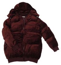 Vínová sametová zimní bunda s kapucí