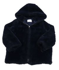 Tmavomodrá kožešinová podšitá bunda s kapucí Zara