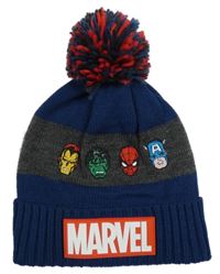 Tmavomodro-šedo-červená čepice se superhrdiny a bambulí Marvel