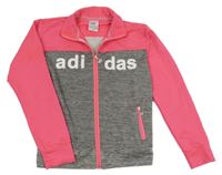 Šedo-neonově růžová melírovaná propínací sportovní mikina s nápisem Adidas