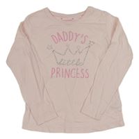 Světlerůžové puntíkaté pyžamové triko nápisem a korunkou Primark