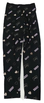 Černé legíny s nápisy a srdíčky Matalan