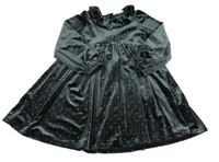 Antracitové sametové puntíkaté šaty s límečkem M&S