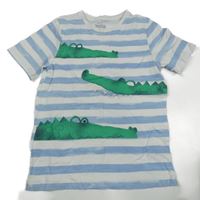 Bílo-světlemodré pruhované tričko s krokodýly C&A