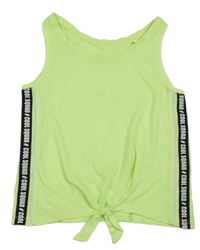 Neonově zeleno-černý crop top s nápisy C&A