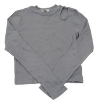 Šedé žebrované crop triko s průstřihem H&M