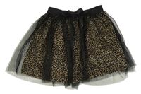 Černo-béžová tylová sukně s leopardím vzorem a mašlí 