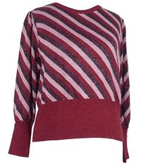 Dámský červeno-vínový pruhovaný třpytivý crop svetr M&S
