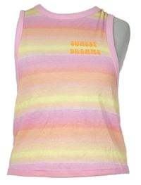 Dámský růžovo-žlutý pruhovaný crop top s nápisem Primark 
