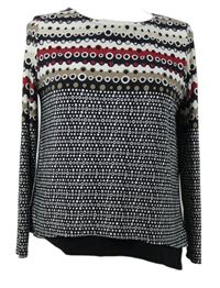 Dámské černo-bílo-béžovo-červené vzorované triko Saloos 