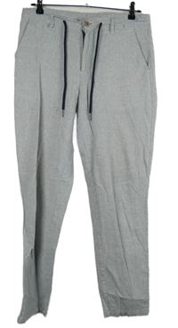 Pánské tmavomodré melírované lněné kalhoty vel. 32