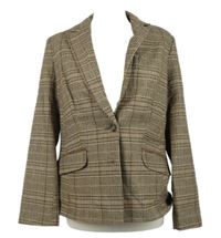 Dámské béžovo-růžovo-tmavomodré kostkované vlněné sako TU 