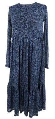 Dámské modro-tmavomodré kytičkované tylové midi šaty Apricot 