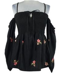 Dámská černá žabičková peplum tunika s kytičkami a volnými rameny River Island 