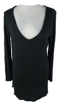 Dámské černé žebrované úpletové dlouhé triko H&M