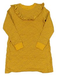 Žluté puntíkaté teplákové šaty s volánkem F&F