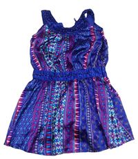 Modro-růžové vzorované saténové šaty Butterfly girl