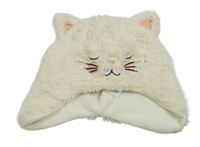 Bílá huňatá podšitá čepice s kočkami vel.104-116