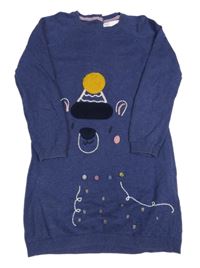 Modré pletené šaty s medvědem M&S
