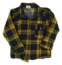 Tmavomodro-okrová kostkovaná košile 