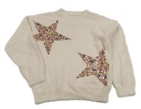 Světlerůžový chlupatý svetr s hvězdami z flitů F&F