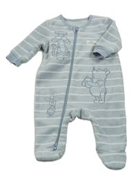 Světlemodrý pruhovaný fleecový overal s medvídkem Pú George