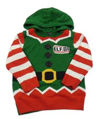 Zeleno-pruhovaný svetr s kapucí - Elf Next