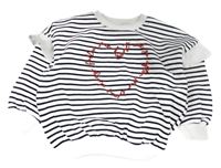 Bílo-černá pruhovaná mikina se srdíčkem Matalan