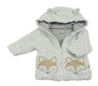 Bílá vzorovaná sametová zateplená proínací mikina s liškami a kapucí smile