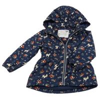 Tmavomodrá šusťáková jarní bunda se zvířátky a kapucí Dopodopo