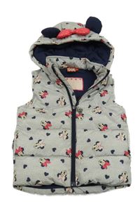 Světlešedá šusťáková zateplená vesta s Minnie a kapucí Disney