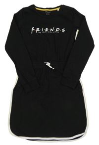 Černé bavlněné šaty s nápisem a proužky