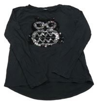Černé triko se sovou z flitrů Page one young