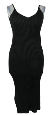 Dámské černé třpytivé pletené žebrované šaty s rozparkem