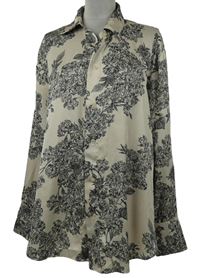 Dámská béžová saténová halenková tunika s květy H&M