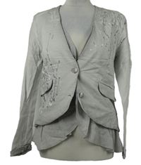 Dámský šedý teplákový vrstvený kabátek potiskem a kamínky