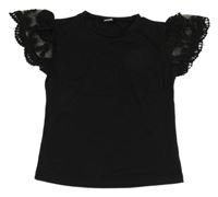 Černé tričko s ozdobnými rukávy Shein