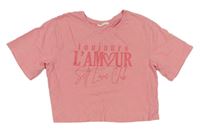 Růžové crop tričko s nápisem Candy