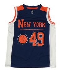 Tmavomodro-bílé sportovní tílko s nápisem a číslem H&M