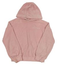 Světlerůžová plyšová crop mikina s nápisem a kapucí F&F