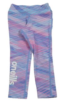 Světlemodro-růžové vzorované sportovní legíny 