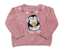 Růžový žinylkový svetr s tučňákem Primark