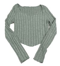 Šedozelené žebrované úpletové crop triko shein