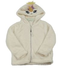 Smetanová chlupatá propínací mikina s kapucí - jednorožec H&M