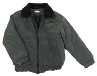 Tmavošedá kostkovaná šusťáková zateplená bunda s beránkem 