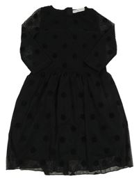 Černé puntíkované tylové šaty Rare London 