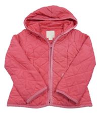 Růžová šusťáková prošívaná zateplená bunda s kapucí Old Navy